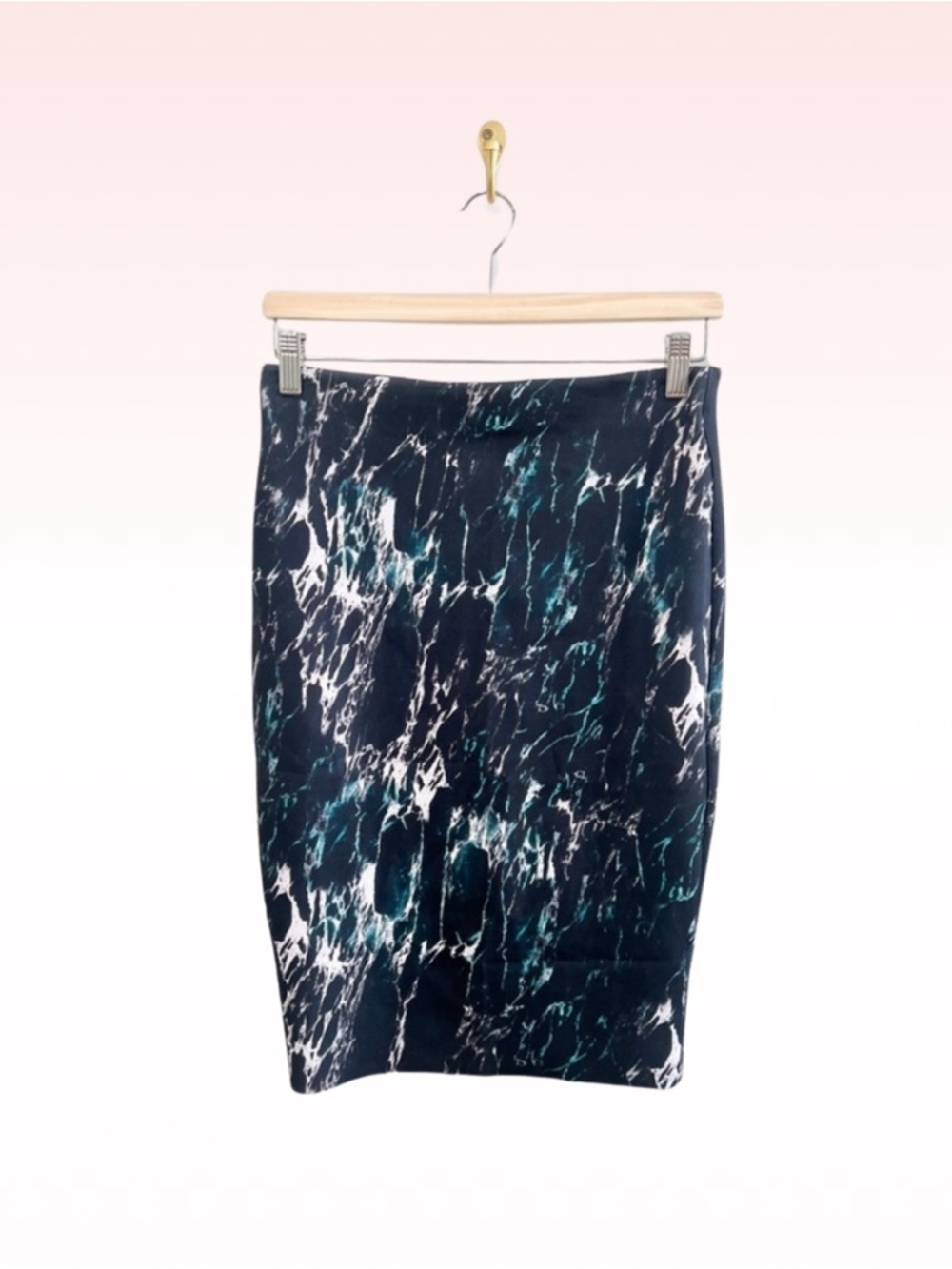 ZARA Black Marble Print Midi BodyCon Pencil Skirt (Sz M)